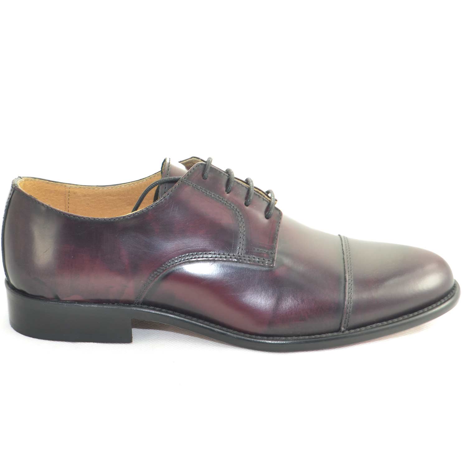 Scarpe uomo stringate vera pelle abrasivato bordeaux art 015 mezza punta lucida fondo classico vero cuoio moda elegante