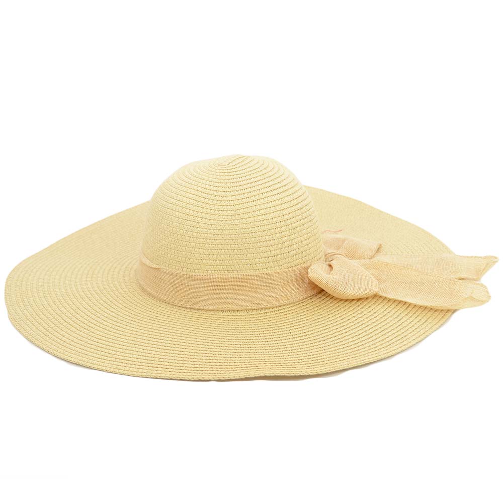 Cappello parasole di paglia beige donna elegante tesa larga da sole estate flessibile e pieghevole per l’estate fiocco.