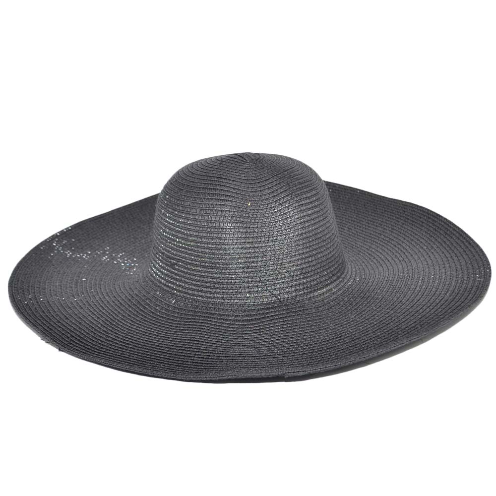 Cappello parasole di paglia nero donna elegante tesa larga sole estate flessibile e pieghevole moda positano.