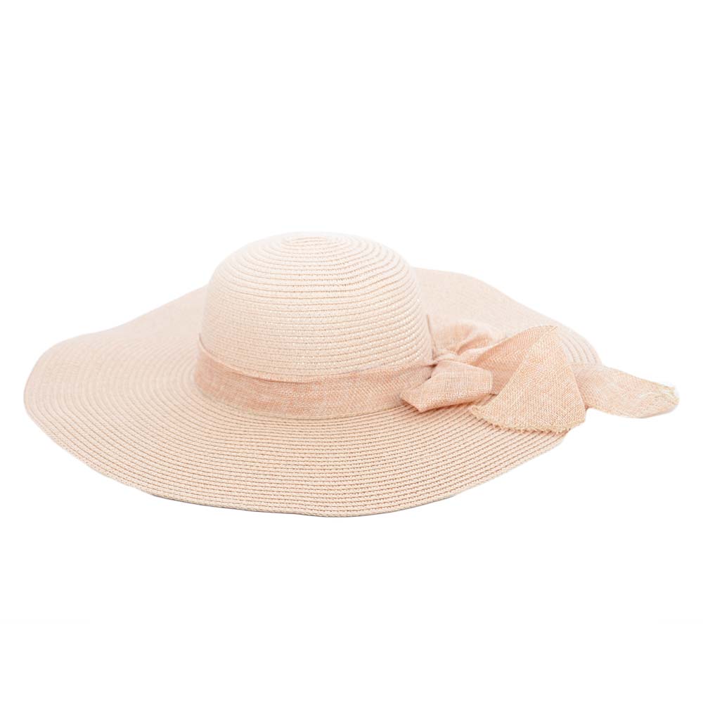 Cappello parasole di paglia rosa cipria donna elegante tesa larga sole estate flessibile pieghevole per l’estate fiocco.
