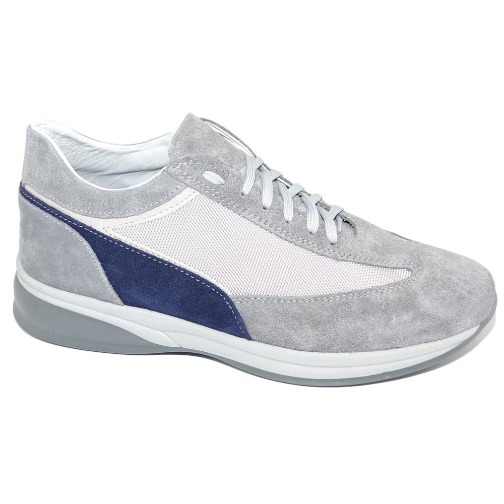 Scarpe uomo grigio calzature comode linea comfort made in italy in vera pelle fondo antiscivolo bicolore	.