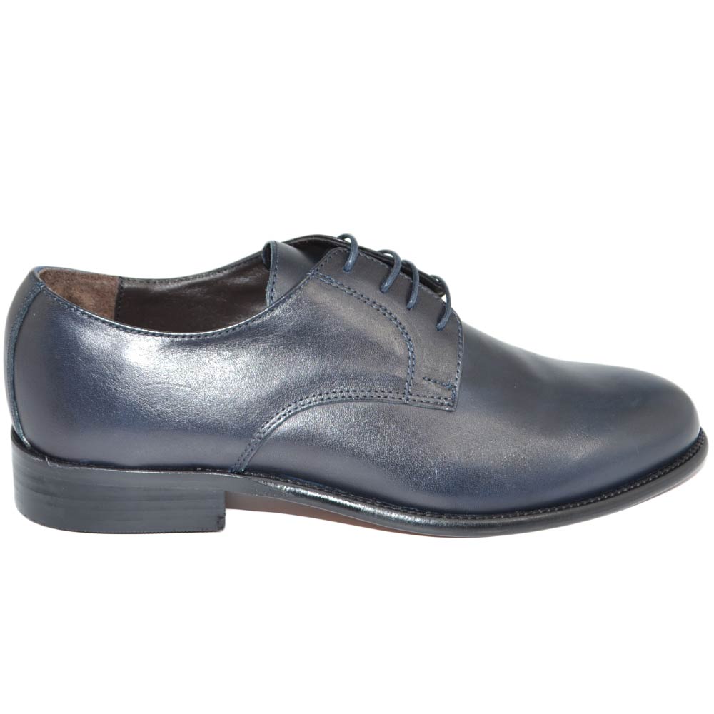 Scarpe uomo stringate liscia vera pelle nappa blu made in italy fondo antiscivolo vero cuoio cerimonia elegante.