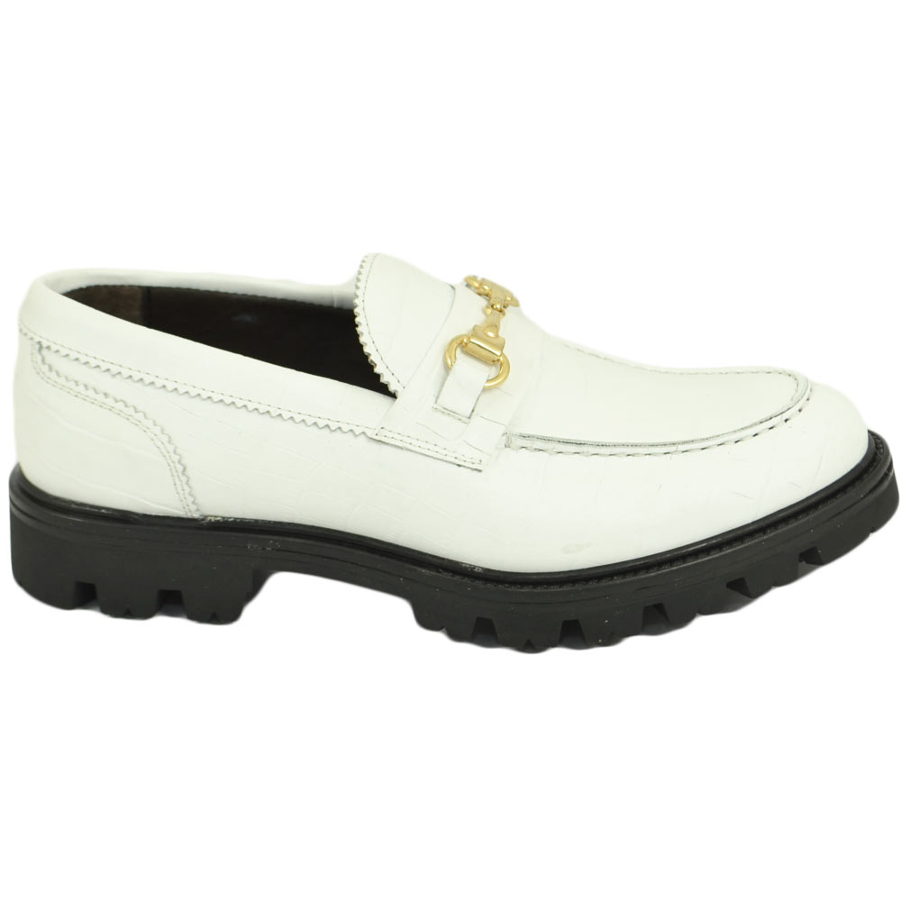 Mocassino uomo ls luisantiago alto con accessorio oro in vera pelle di  nappa bianco suola roccia carrarmato moda uomo mocassini LS LUISANTIAGO® |  MaluShoes