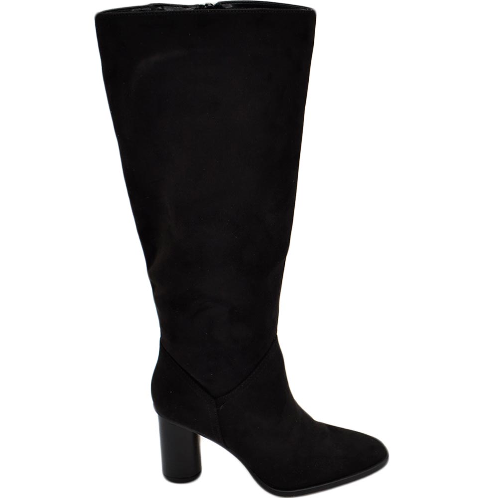 Stivali camperos donna in camoscio nero altezza ginocchio lisci con tacco Texano legno 7 cm rotondo moda zip