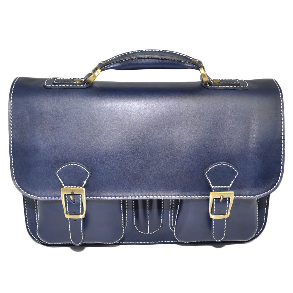 Borsa da lavoro uomo in vera pelle blu per professionista medico avvocato vari scompartimenti doppia chiusura tracolla