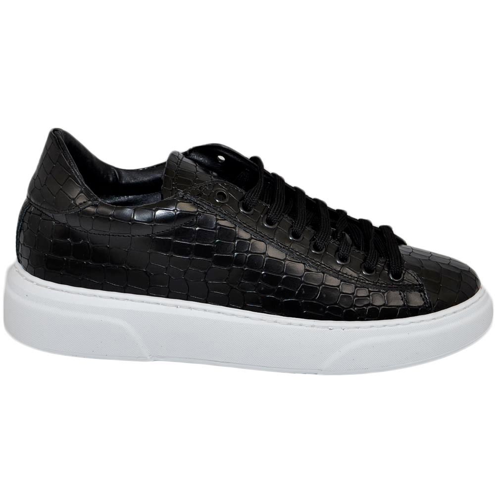 Scarpa sneakers Paul 4190 uomo basic nero vera pelle squamata lacci basic comodo fondo in gomma sportiva moda casual