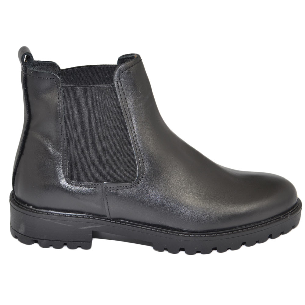 Stivaletto uomo Chelsea Beatles elastico vera pelle nappa nero gomma nera roccia zigrinata casual made in italy handmade