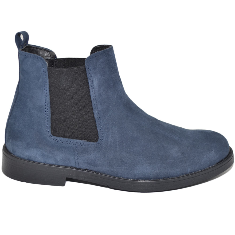 Beatles uomo stivaletto con elastico in vera pelle scamosciata blu suola in gomma ven casual made in italy handmade