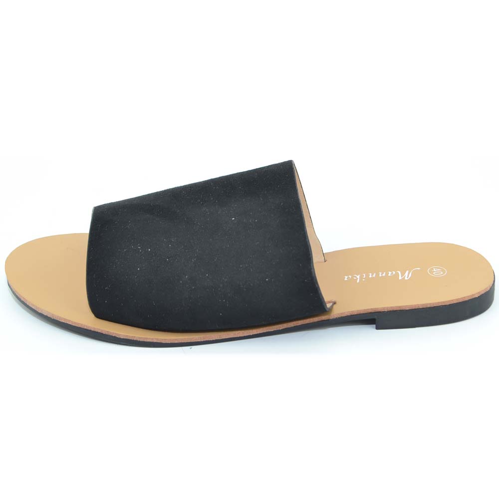 Pantofola donna sandalo nero unica fascia morbida fondo raso terra in gomma modello babouche zara linea basic moda mare