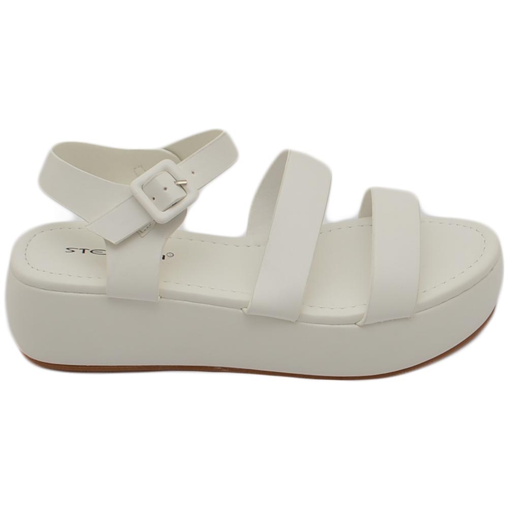 Sandali donna donna platform zeppa bianco con doppia fascia imbottita e cinturino alla caviglia comodo .