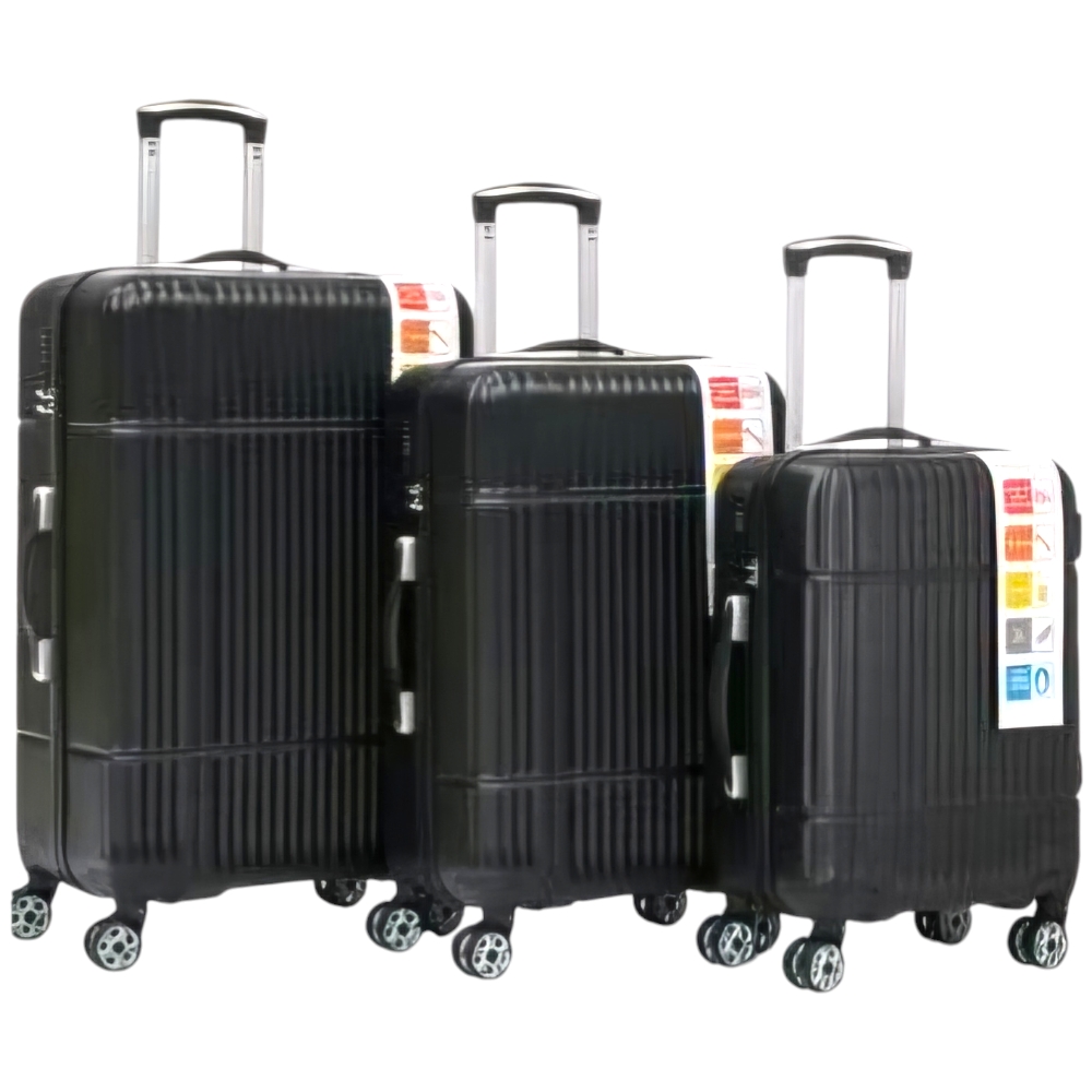 Set di 3 valigie nero con struttura rigida trolley valigie bagaglio a mano