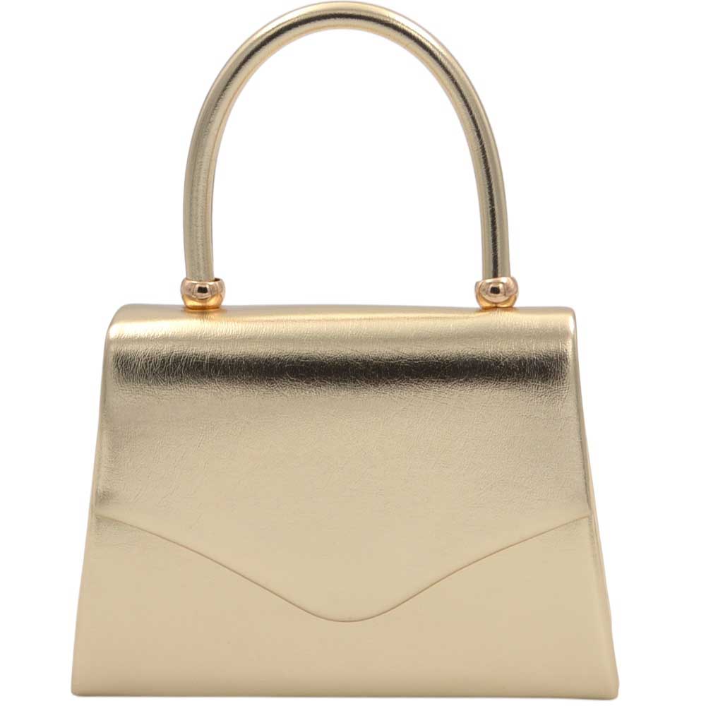 Borsa pochette donna rigida effetto graffiato oro con manico rigido a C tono su tono