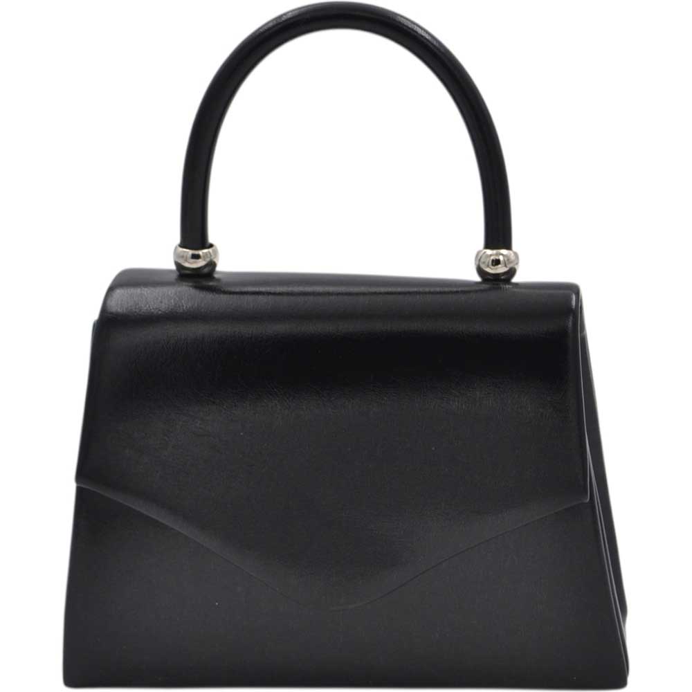 Borsa pochette donna rigida laminata nera con manico gioiello in strass