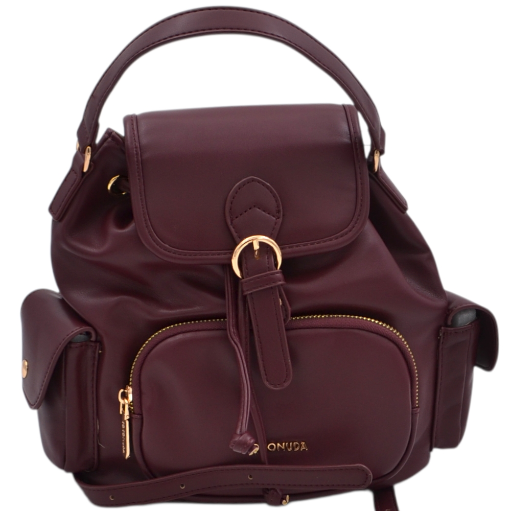 Zainetto Donna Coconuda in Ecopelle Bordeaux con Tasche e Fibbia Dorata.