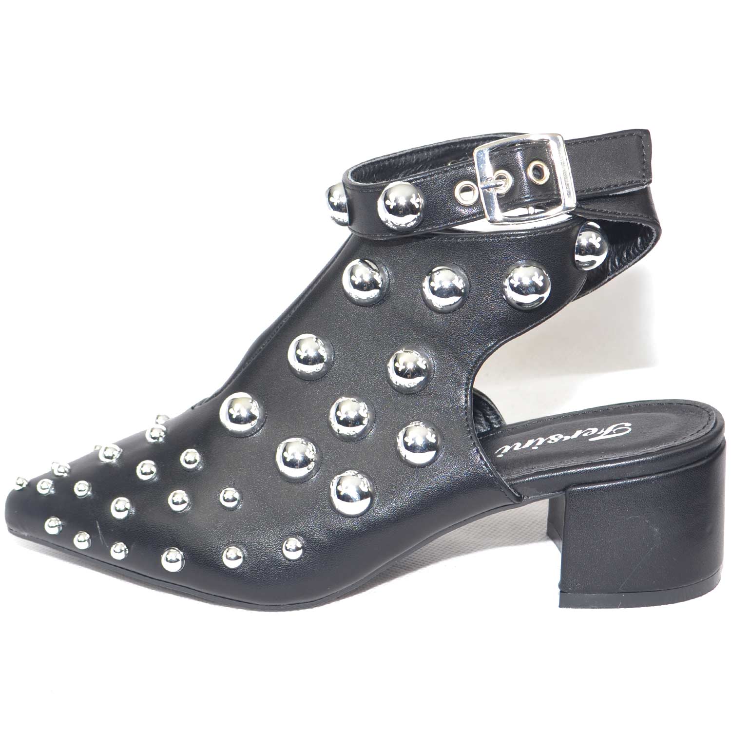 scarpe donna stivaletto tacco comfort borchie argento moda glamour