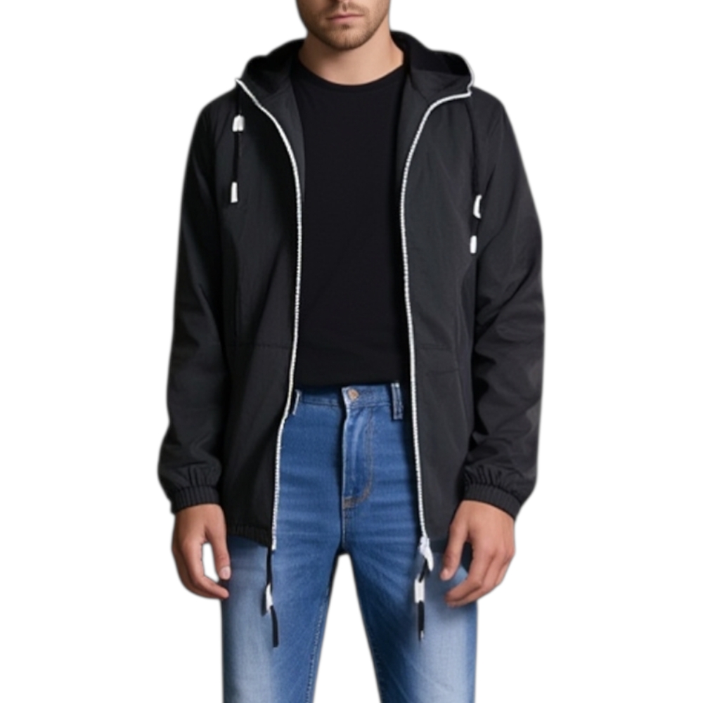 Bomber in tessuto di cotone. Giubbino estivo Cerniera davanti, tasca cappuccio Sfoderato.