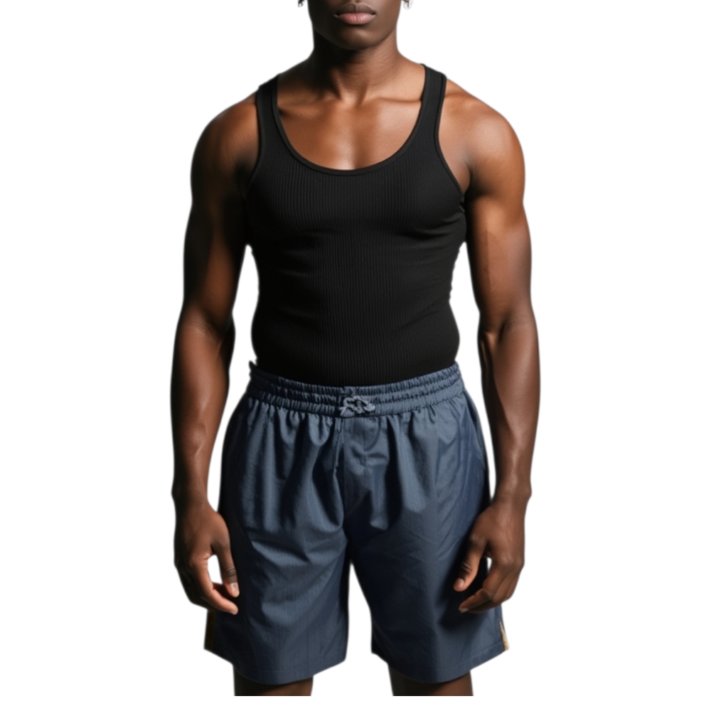 Bermuda Uomo Pantaloncini Sport Shorts Azzurro pastello strisce oro tasche america moda giovanile.