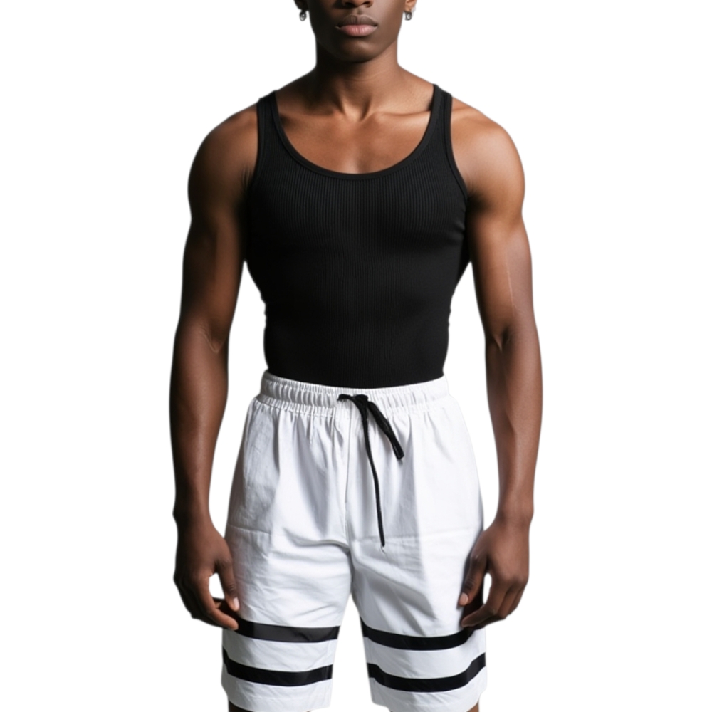 Pantalone corto uomo bermuda pantaloncini tuta bicolore bianco e nero molla moda streetwear