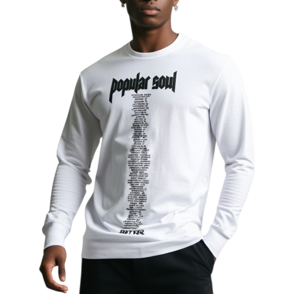 Felpa uomo basic in caldo cotone felpato con collo tondo bianca e scritte nere popular soul moda uomo slim fit.