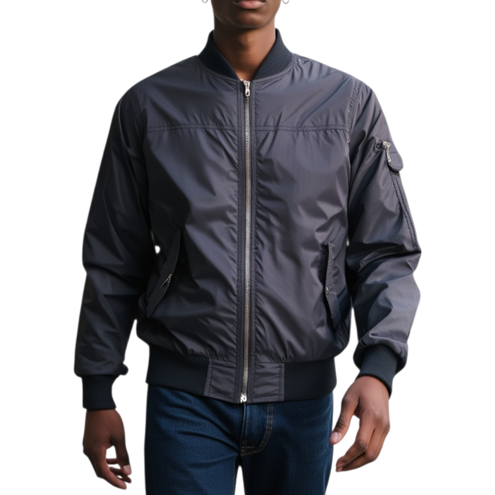 Giubbotto uomo bomber nero paravento con elastico in vita tasche e zip moda uomo linea basic