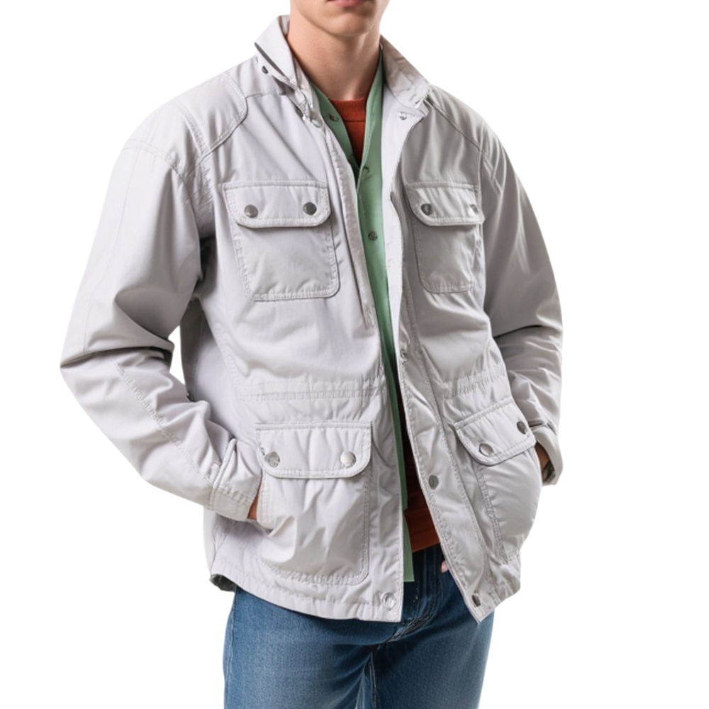 Giubbino giacca da uomo impermeabile beige chiaro da professionista trench con bottoni e zip linea basic