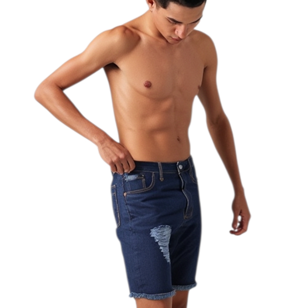 Pantaloncino jeans shorts da uomo man moda giovane denim strappato linea cavallo basso made in italy