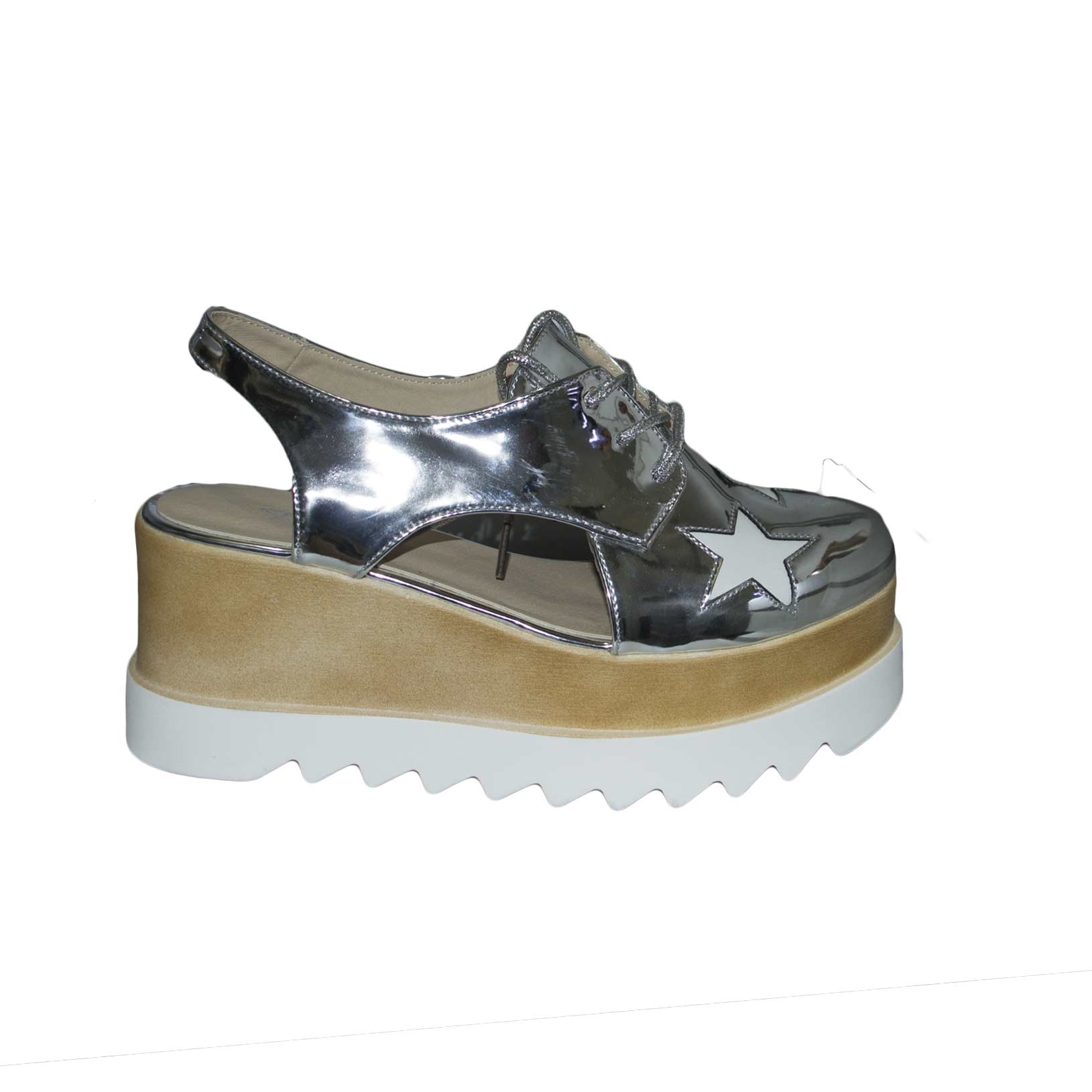 Scarpe donna alte zeppa lacci lucida argento donna platform Malu Shoes |  MaluShoes