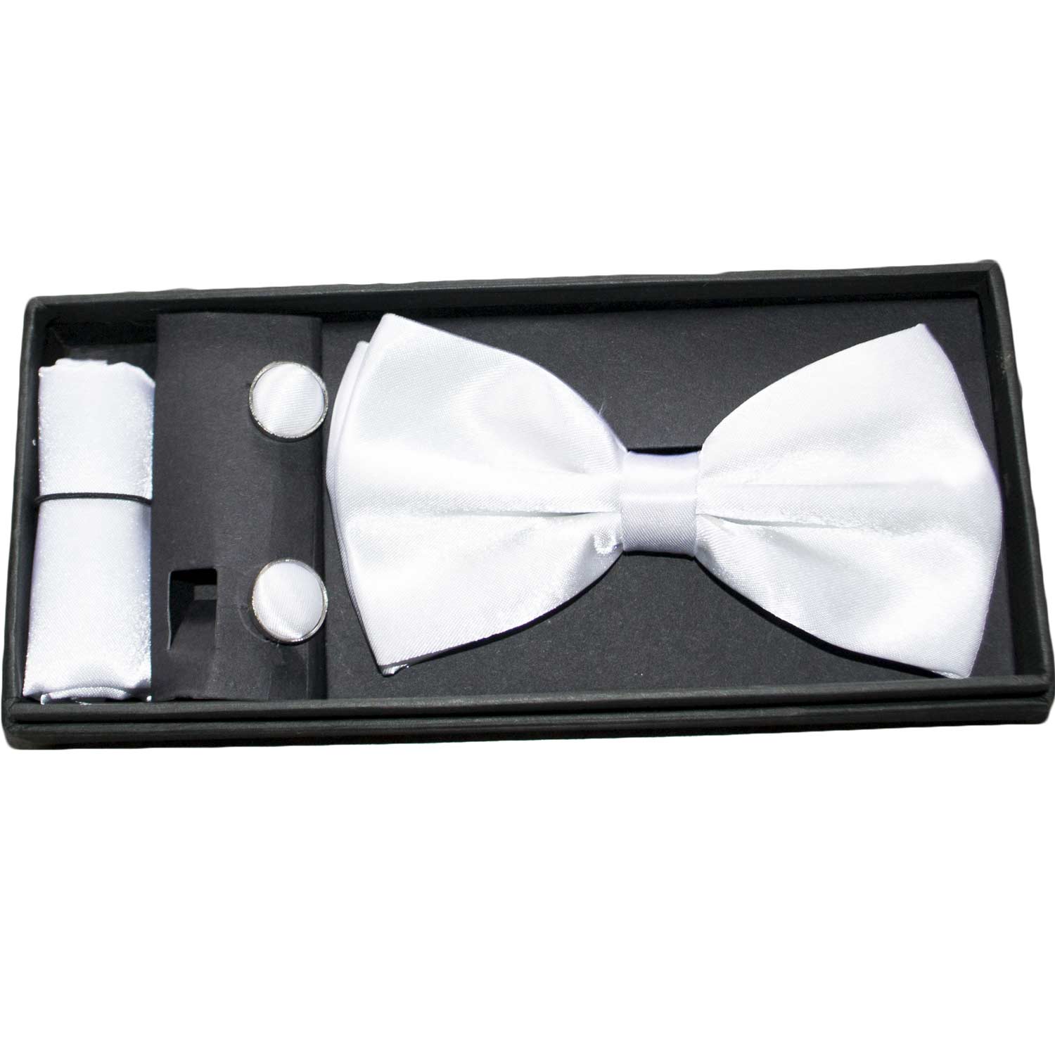 SET COORDINATO UOMO PAPILLON CON GEMELLI E POCHETTE BIANCO BASIC ELEGANTE CERIMONIA