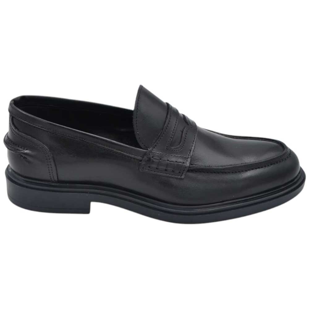 Scarpe uomo mocassini inglese college vera pelle nappa nero con bendina made in italy fondo gomma.
