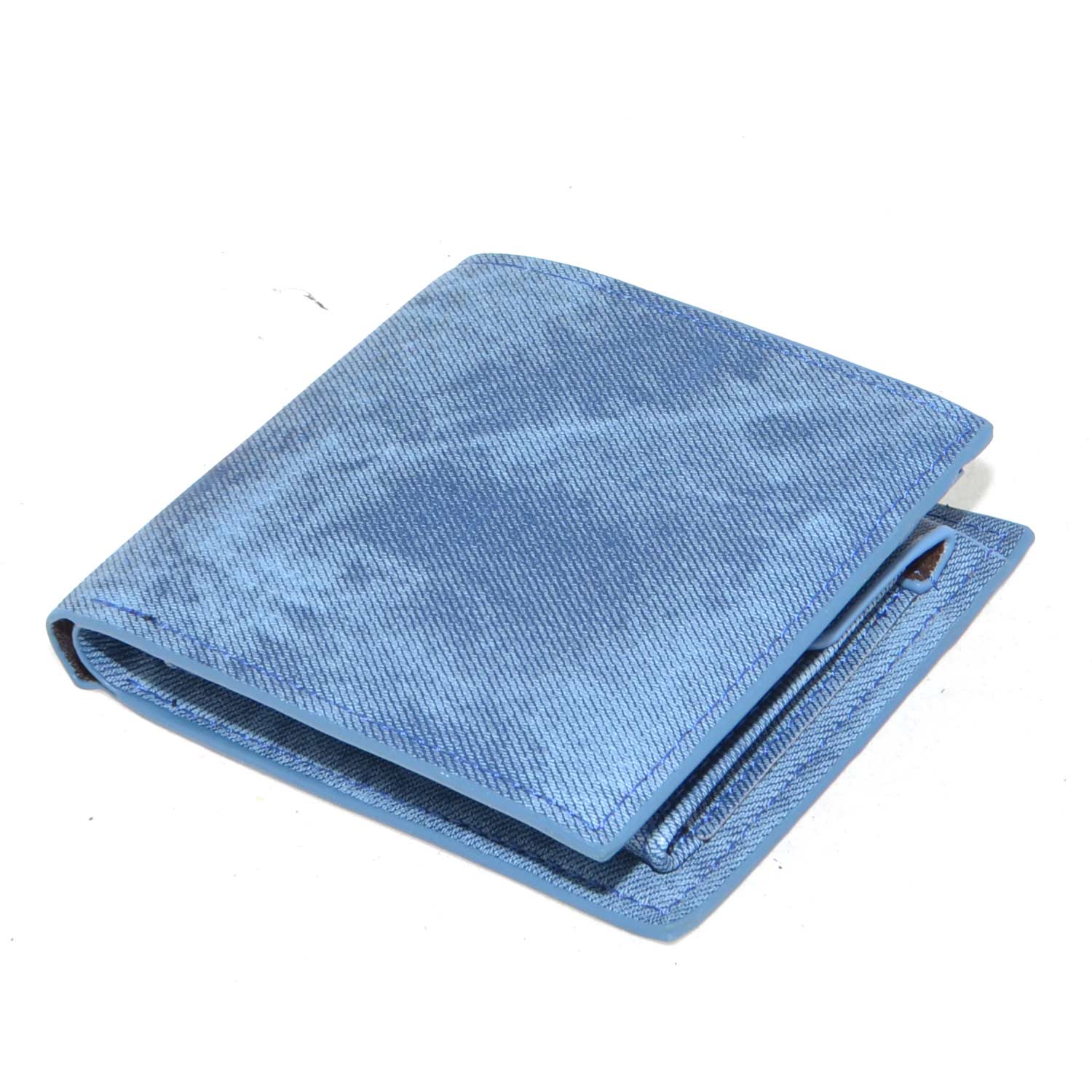Portafoglio da uomo effetto tessuto  jeans blu porta documenti carte di credito banconote