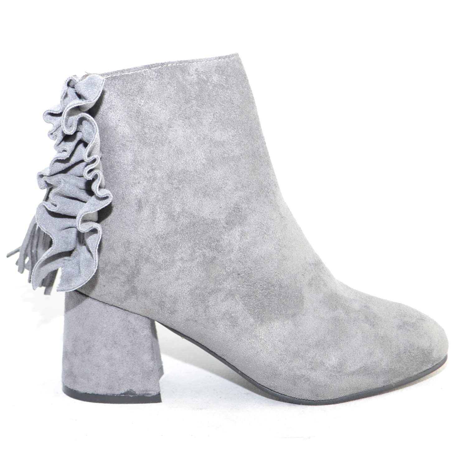 Tronchetto donna art.3554 grigio in camoscio stringato frange velluto zip made in italy moda comfort