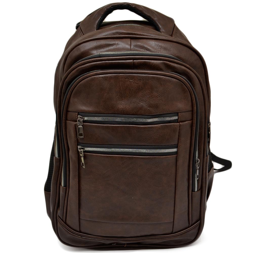 Zaino uomo marrone borsa medio rettangolare 13 pollici laptop portatile pu pelle con zip backpack casual elegante