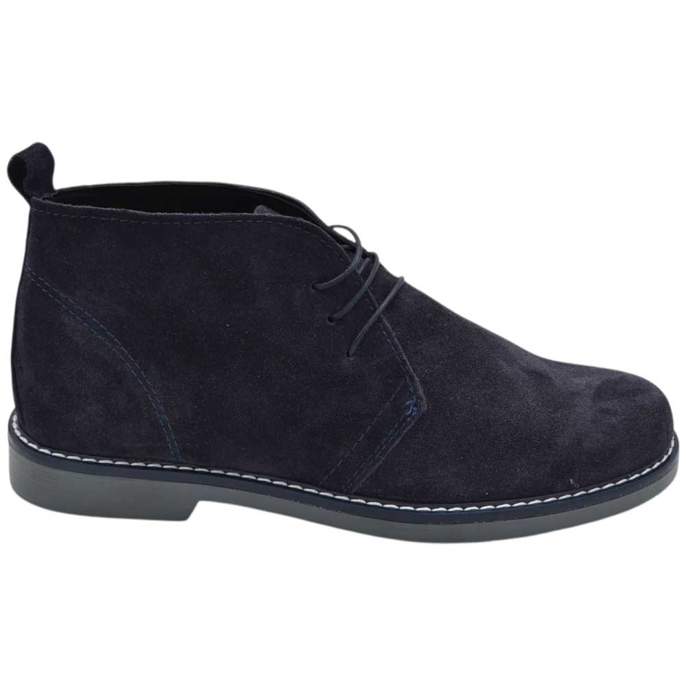 Polacchino uomo vera pelle fondo antiscivolo scamosciata blu comfort gomma business professionista handmade in italy.