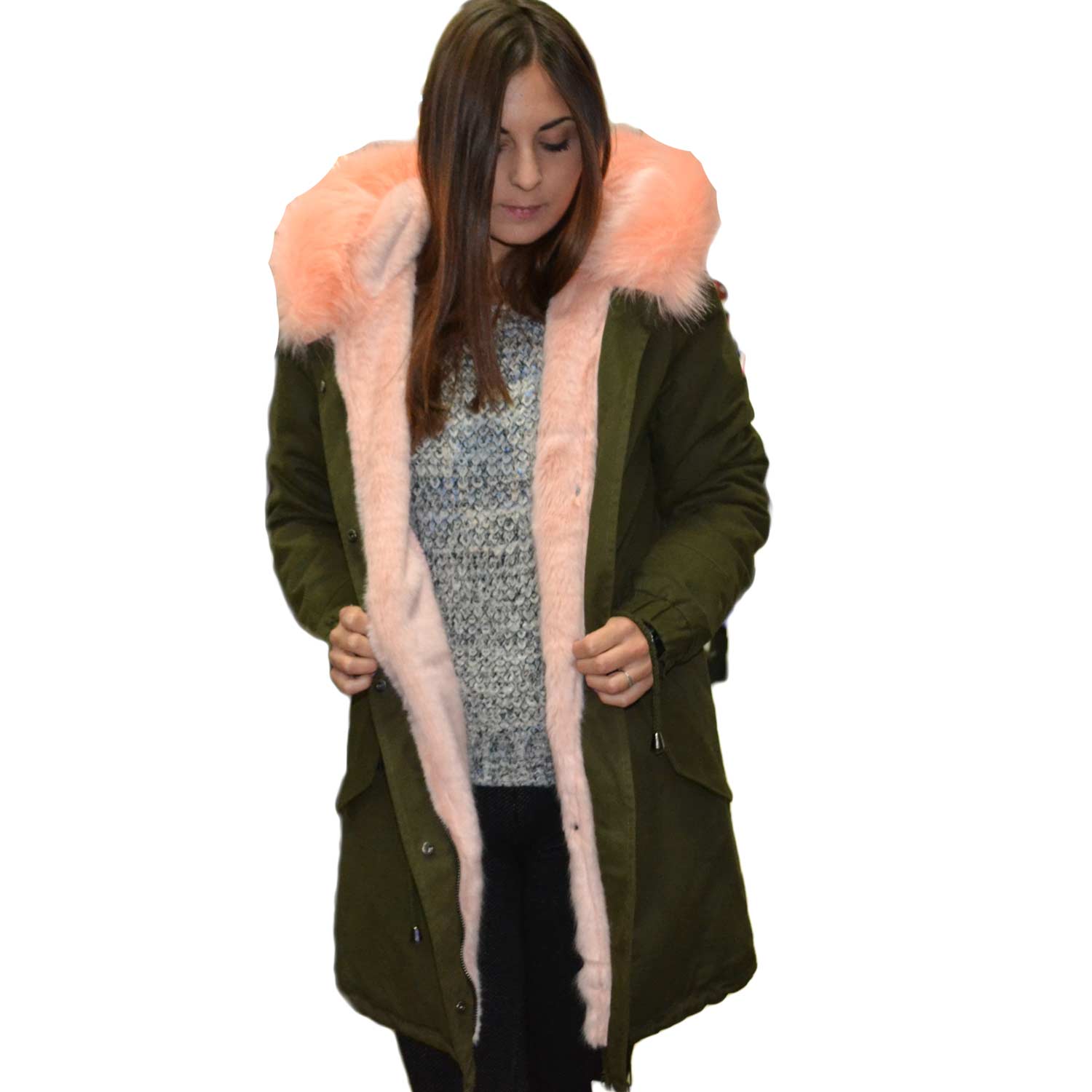 New Parka con pelliccia colorata voluminosa cipria glamour 