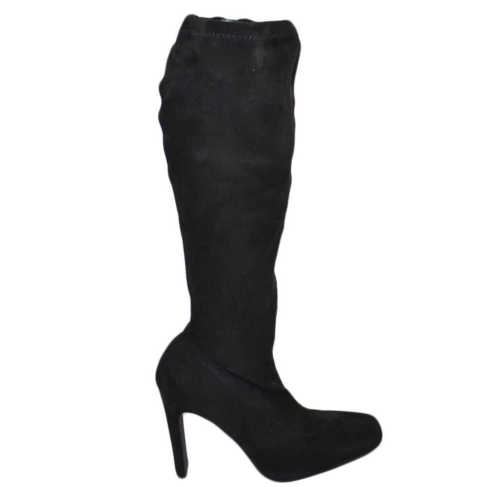 Stivale donna aderente con tacco largo effetto calzino camoscio con zip stretto punta quadrata moda al ginocchio sexy