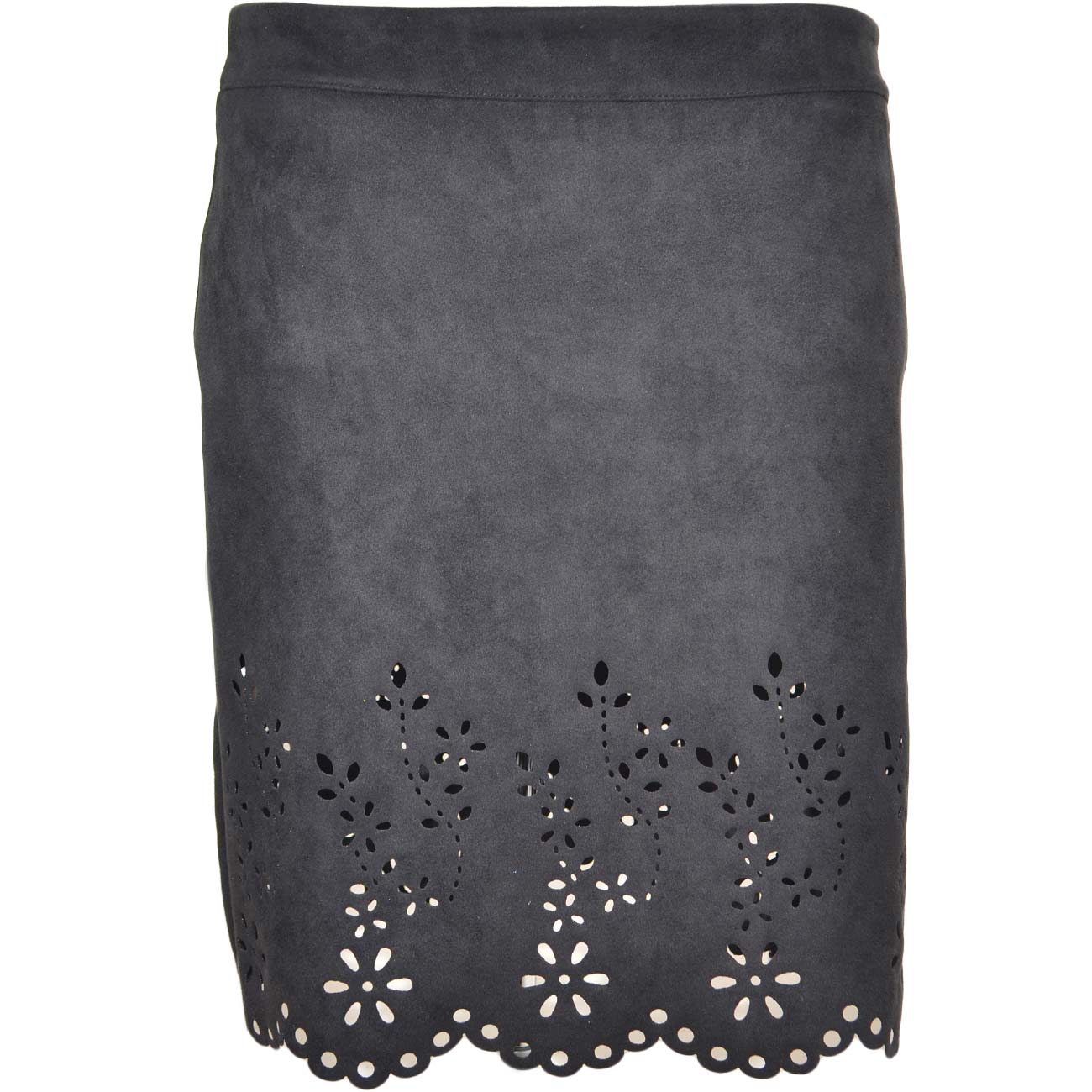 GONNA MINI DONNA IN CAMOSCIO NERO A VITA ALTA CON TRASPARENZE LASERATE  FANTASIA FLOREALE MODA TRENDY donna gonne Malu Shoes | MaluShoes