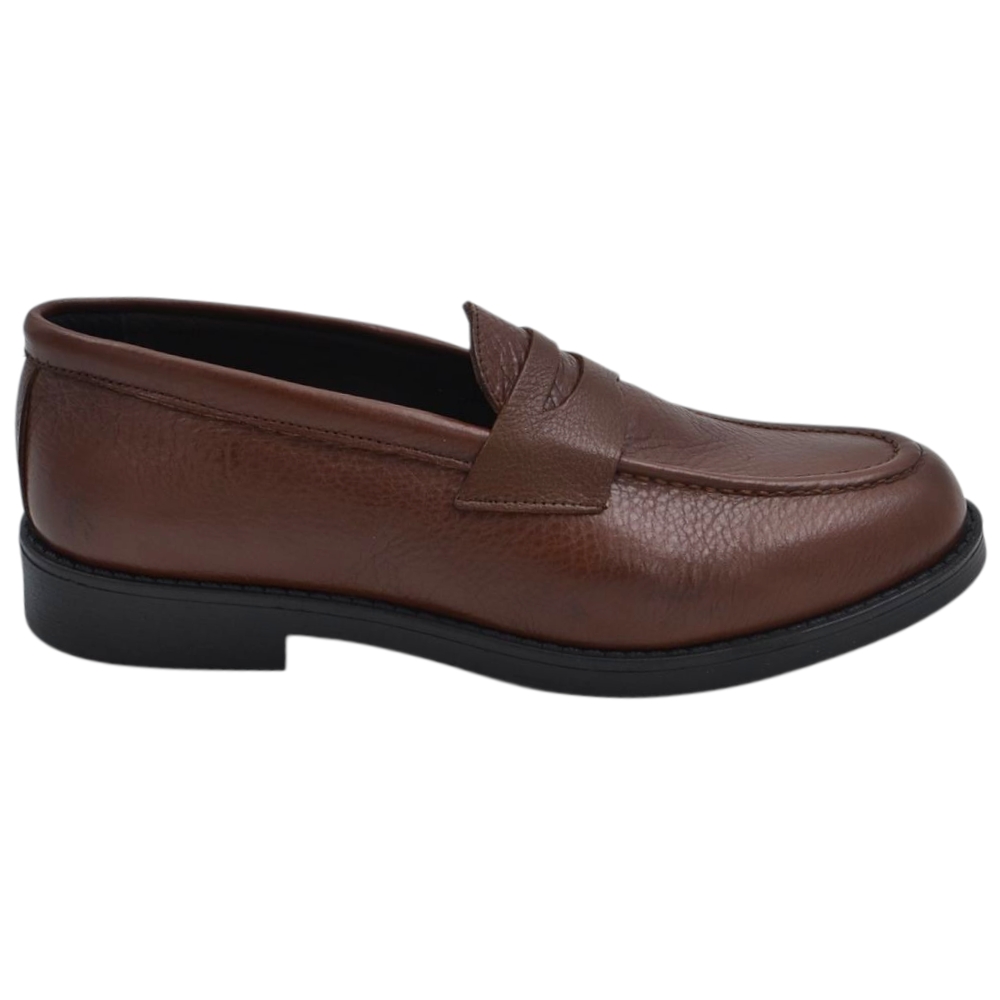 Scarpe uomo mocassino con bendina cuoio in vera pelle matte business fondo gomma liscio alto 2 cm