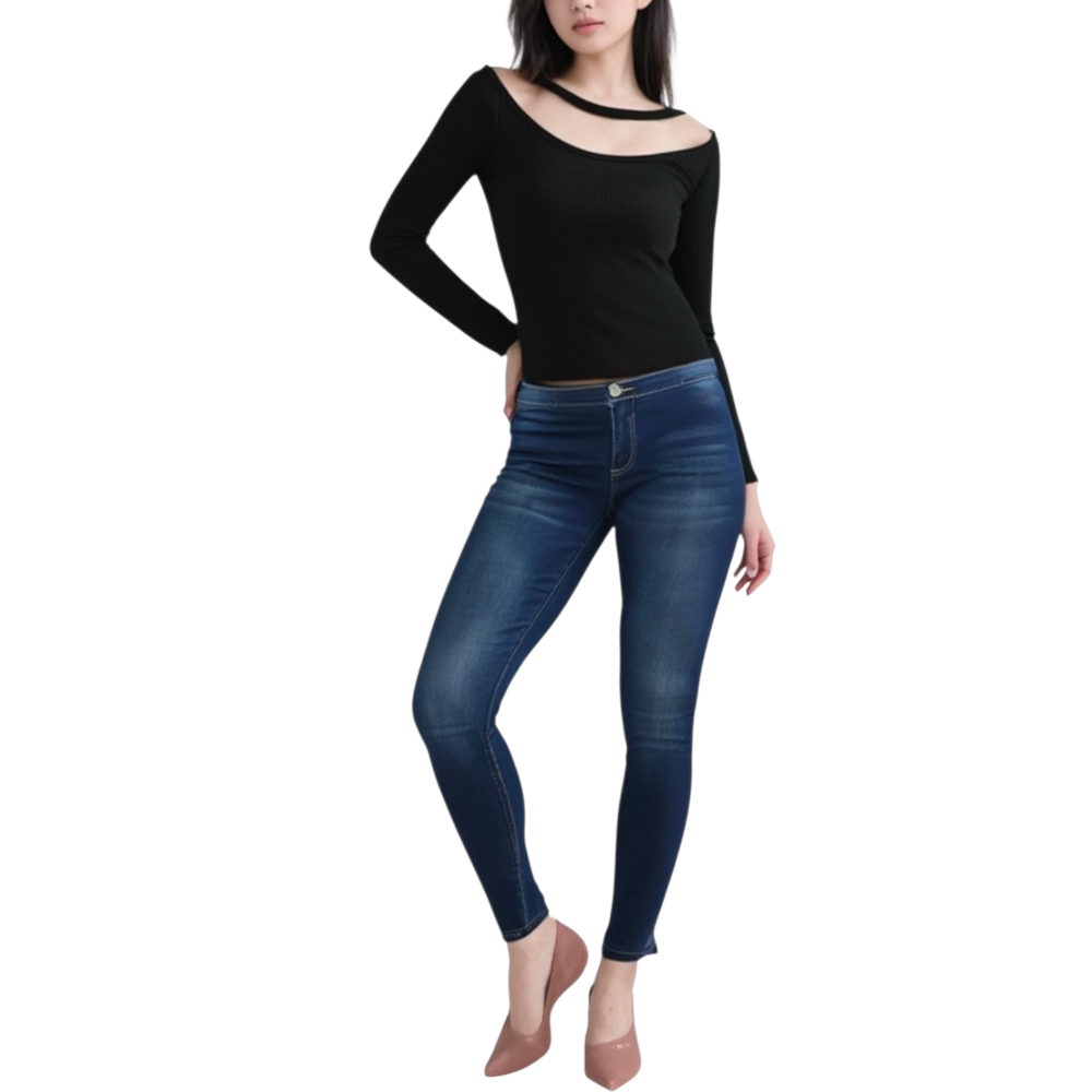 Jeans donna pantaloni slim lavaggio scuro con sfumature