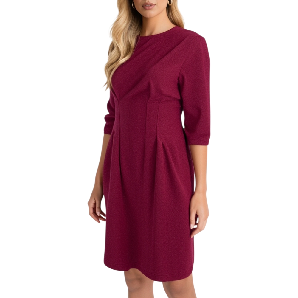 Abito mini in lanetta bordeaux manica a sbuffo anni 30 taglio imperiale pretty moda 