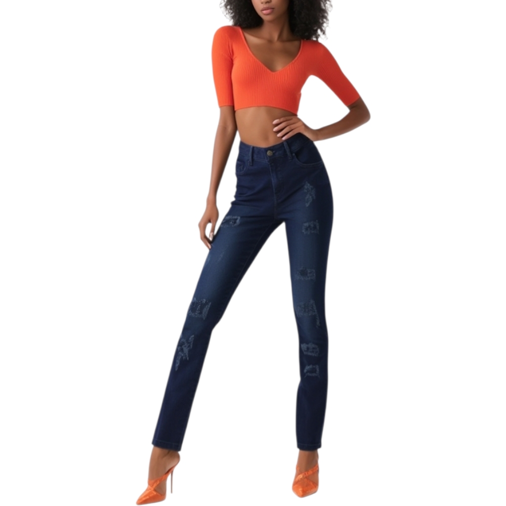 Jeans donna blu notte stracciato chic glamour made in italy