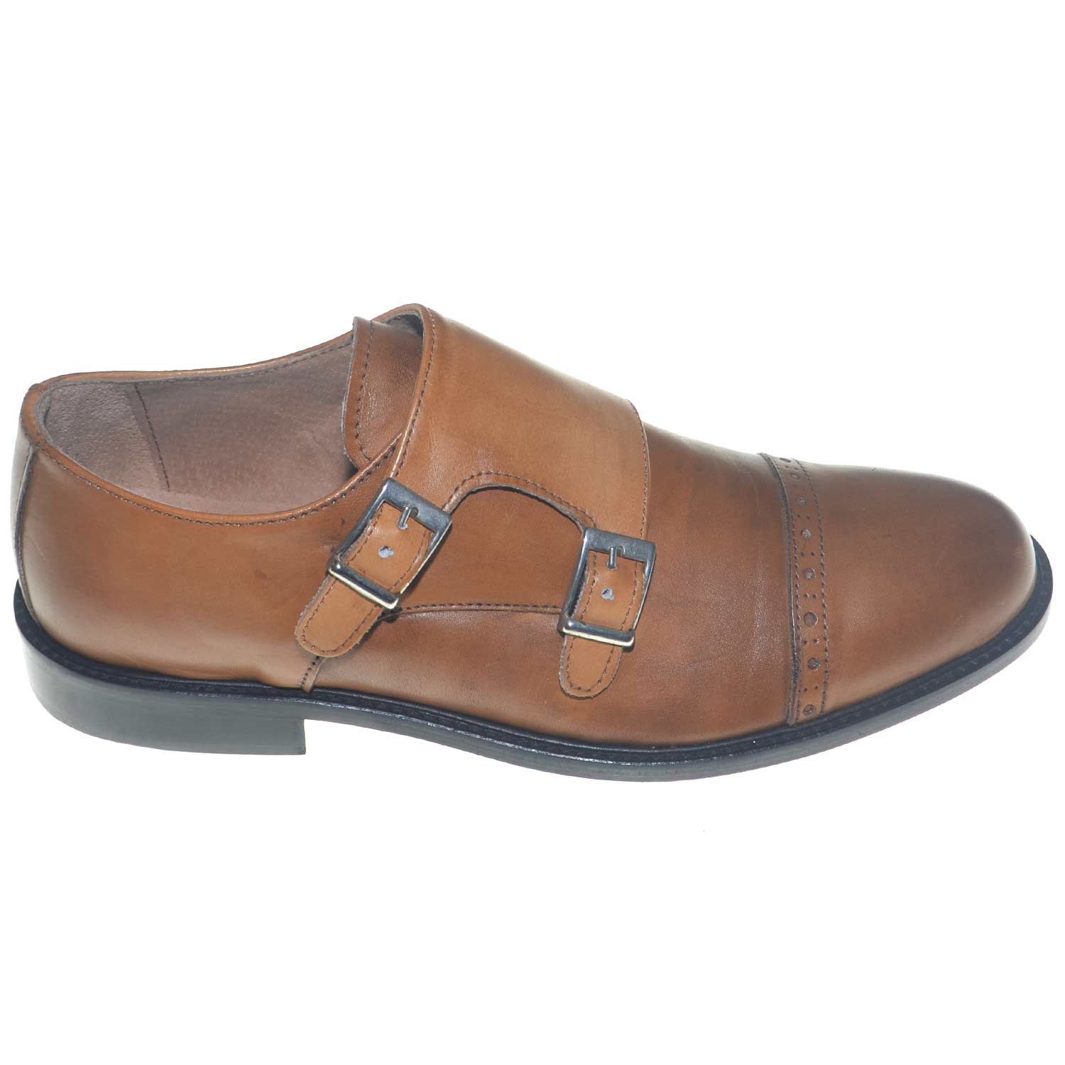 scarpe uomo eleganti doppia fibbia moda classica giovanile vera pelle spazzolato fondo cuoio made in italy