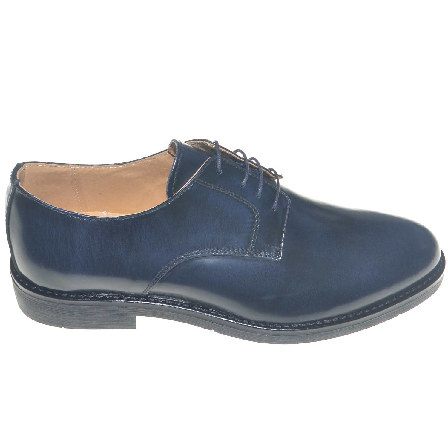 Scarpe uomo fondo gomma antiscivolo vera pelle abrasivato blu classica cerimonia fondo gomma antiscivolo.