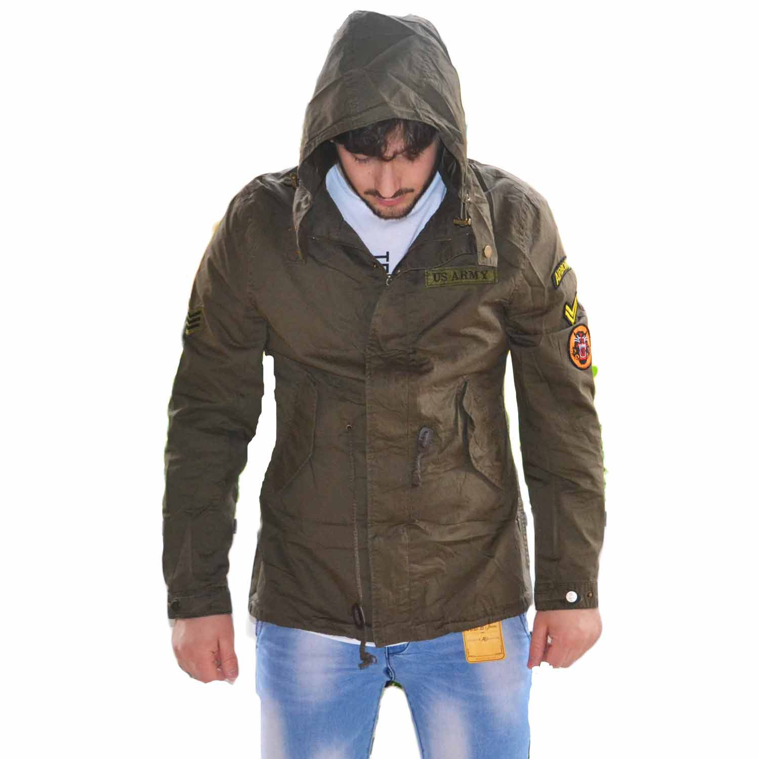 Parka verde Uomo Impermeabile Giubbino Slim Fit Elegante Sportivo Primavera made in italy