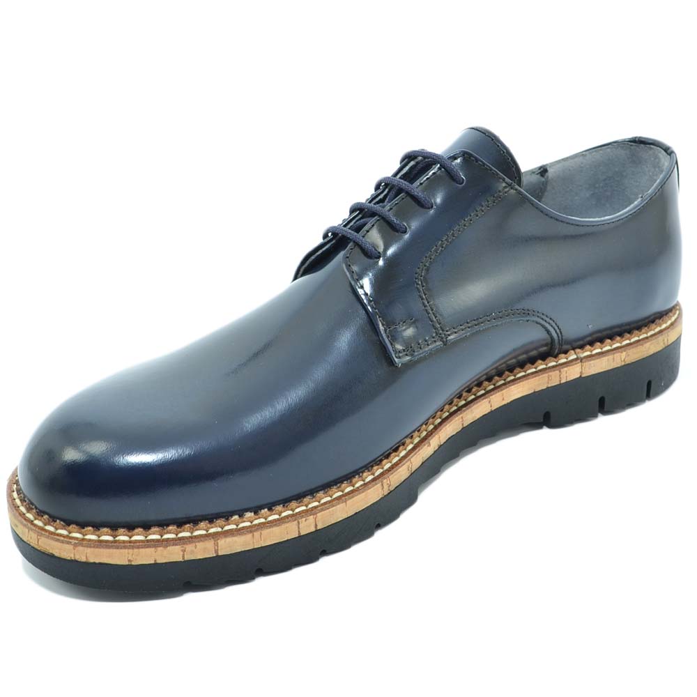Scarpe Stringate Uomo Valleverde 11910 In Pelle - Blu O Marrone, Tacco 5 Cm, Comode E Casual
