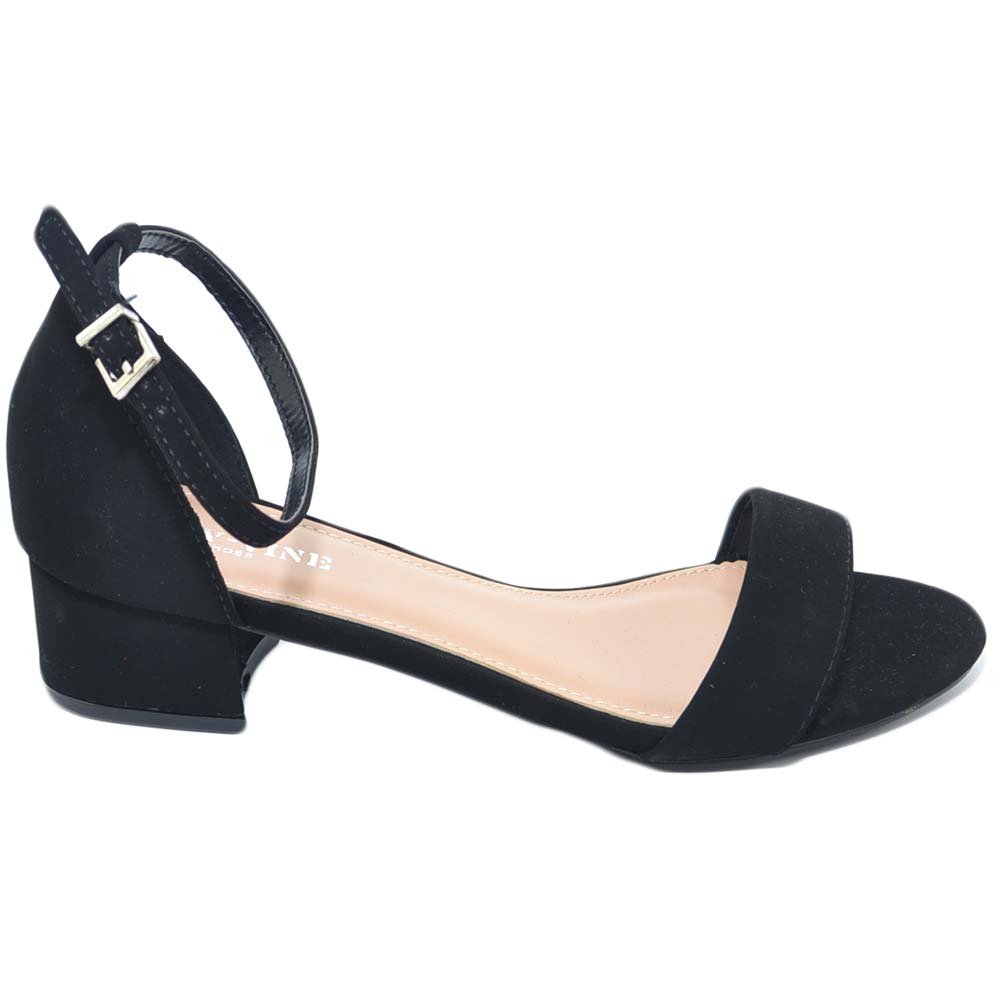Sandalo in camoscio nero basso con cinturino alla caviglia tacco comfort 2  cm glamour moda donna sandali tacco Malu Shoes | MaluShoes