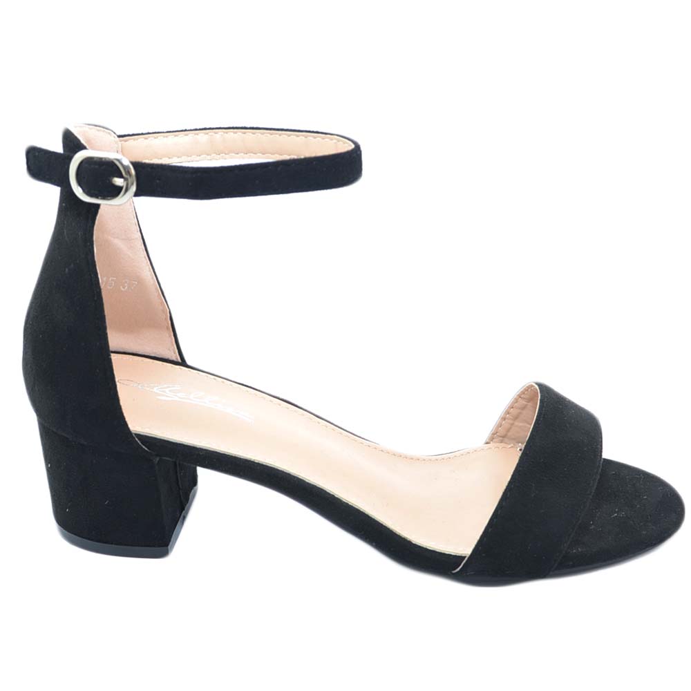Sandalo in camoscio nero basso con cinturino alla caviglia tacco comfort 3  cm glamour moda donna sandali tacco Malu Shoes | MaluShoes