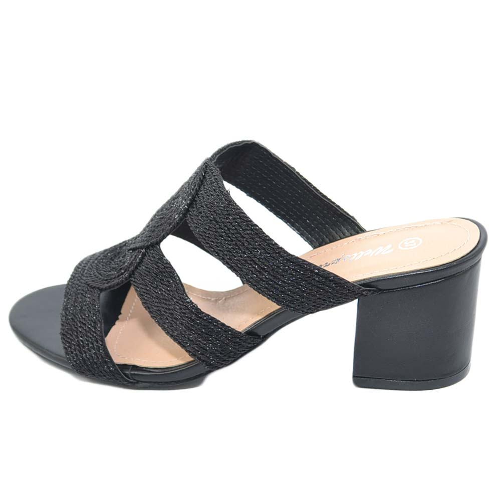 SANDALO DONNA NERO CON TACCO COMFORT 6 CM FASCETTE INTRECCIATE LAVORATE  ALL'UNCINETTO SENZA CHIUSURA TALLONE SCOPERTO donna sandali tacco Malu  Shoes | MaluShoes