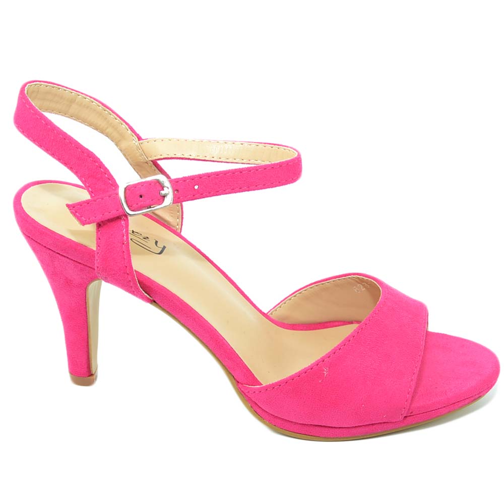 Sandalo donna camoscio fucsia tacco a spillo linea comfort 5 cm con  cinturino al | eBay