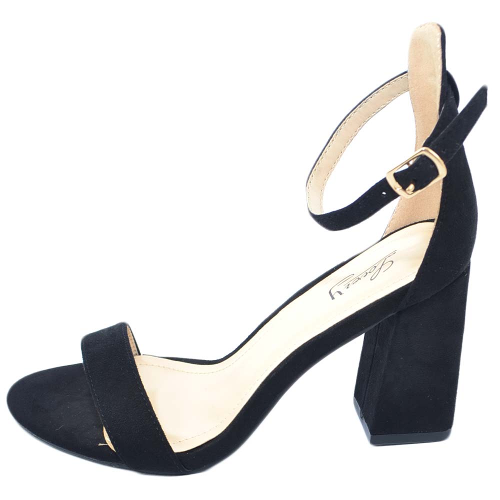 Sandalo donna nero in ecopelle scamosciato tacco largo asimmetrico alto 8  cm cinturino alla caviglia linea basic moda donna sandali tacco Malu Shoes  | MaluShoes
