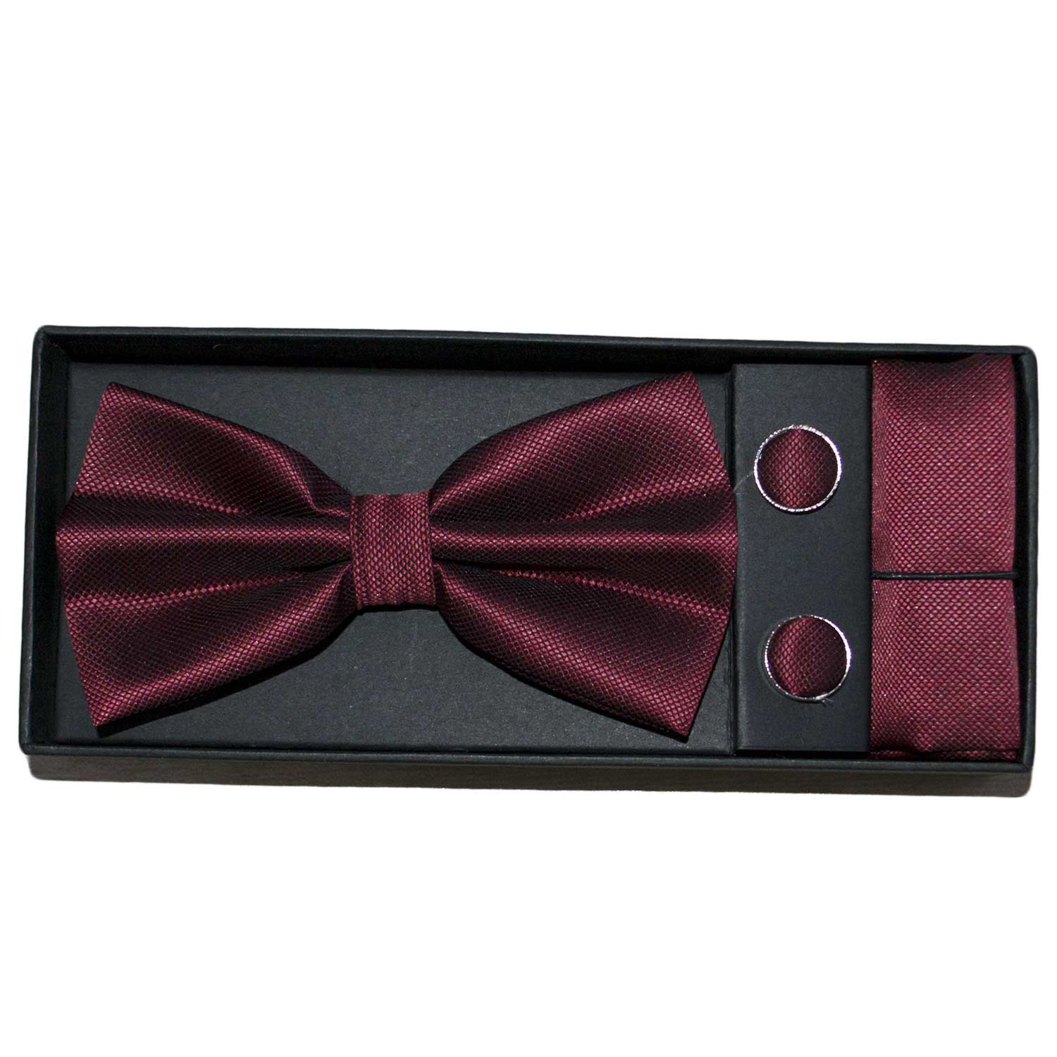 Set coordinato uomo papillon con gemelli e pochette bordeaux  elegante cerimonia